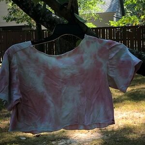 Wonder Nation Pink and White Tie-Dye Crop Top (Custom Made)